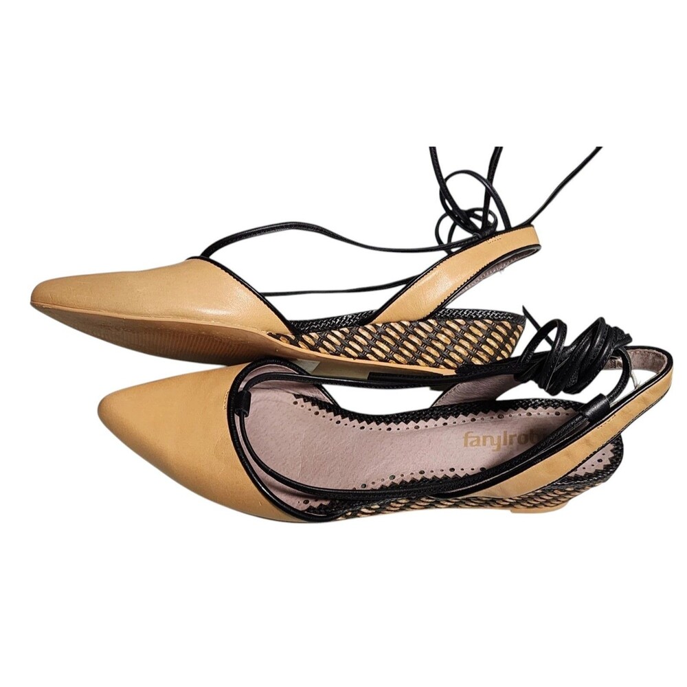 Anthropologie Farylrobin Fritz Leather Lace-Up Wedge Slingbacks Size 7